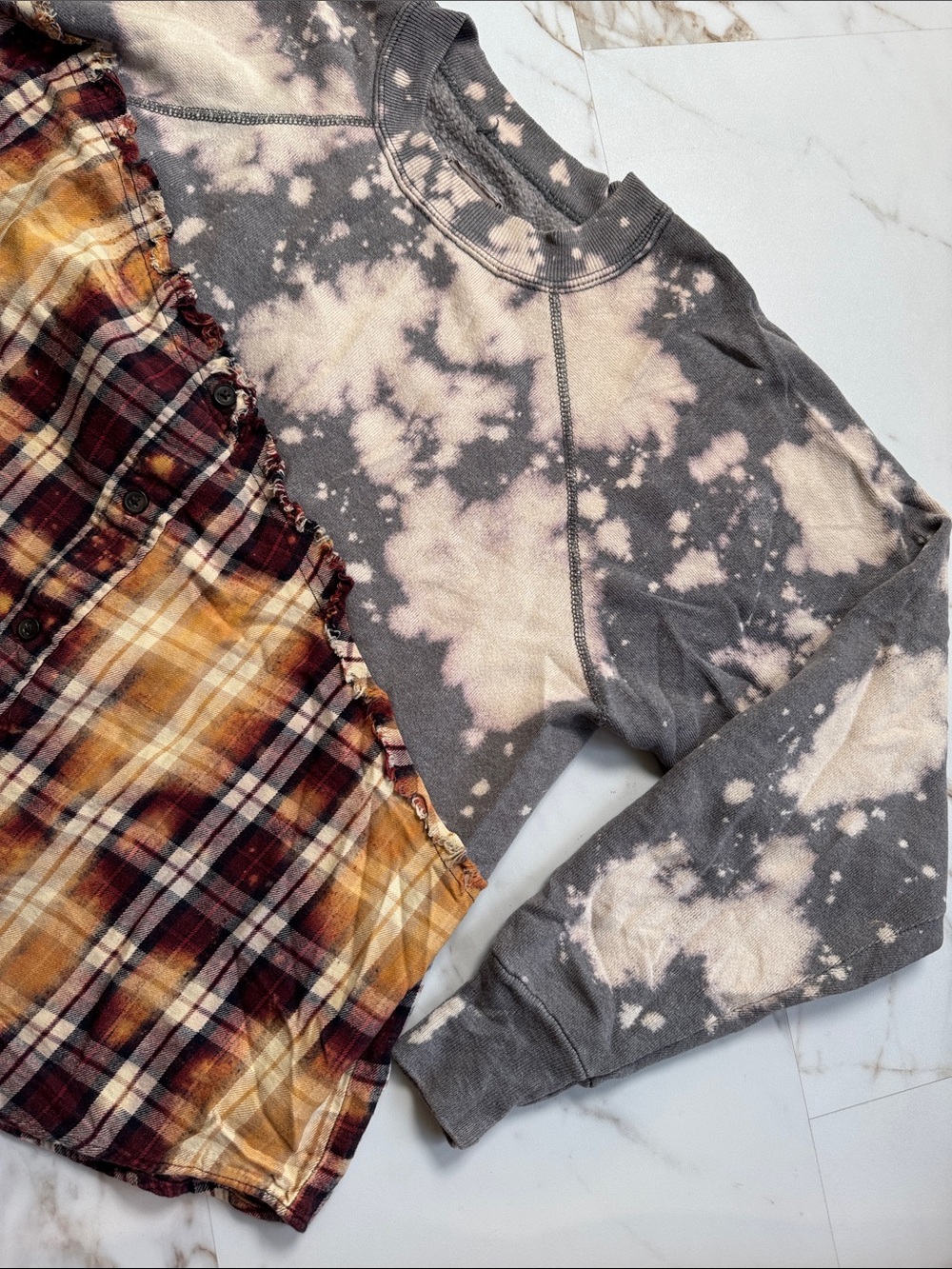 Furst of a Kind Upcycled Distressed asymmetrical Flannel Sweatshirt Fall Trendy